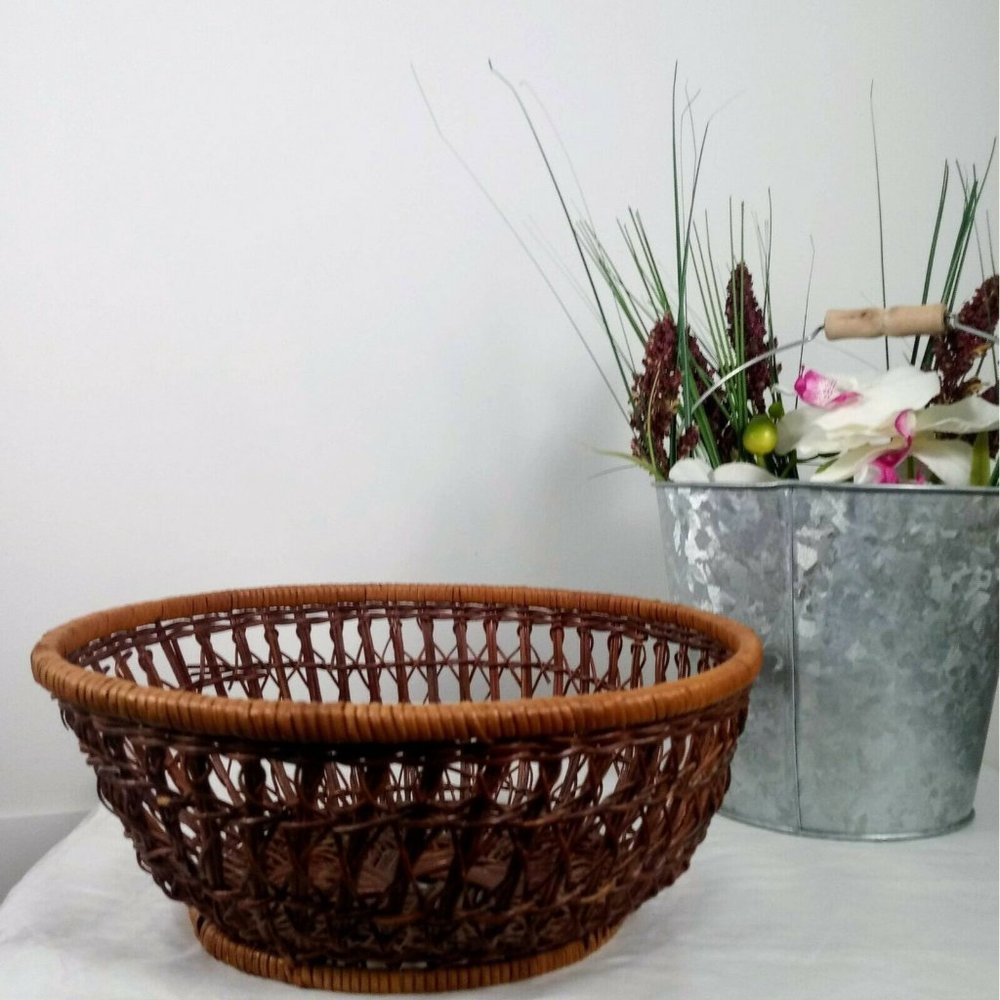 🔥4/$20 Vintage Hand Woven Basket Brown Round Accent Basket -Retro **MINOR WEAR - Picture 9 of 11